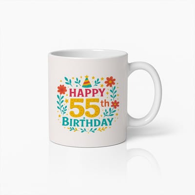 Happy 55e Verjaardag Mok 330ml – Kleurrijke Bloemen Feest Koffiemok Cadeau
