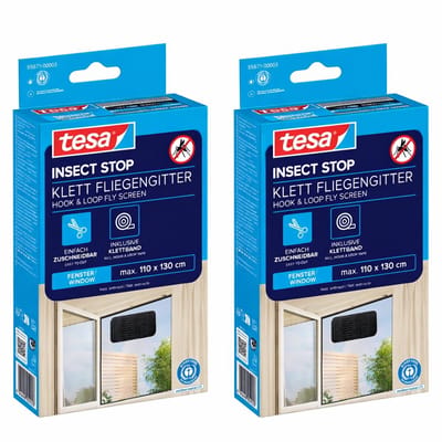 tesa INSECT STOP H&L Fly Screen for Window - hor met klittenband, op maat snijden, zonder boren - 2 net - 110 x 130 cm - antraciet (transparant)