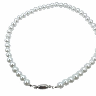 Magneet ketting 8 mm Parel- wit -glad -42 cm -synthetische - Charme Bijoux