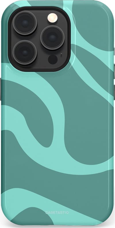 Casetastic Hoesje Geschikt voor Apple iPhone 15 Pro Magsafe - Stijlvolle Beschermende Duo-layer Case - Aqua Golven