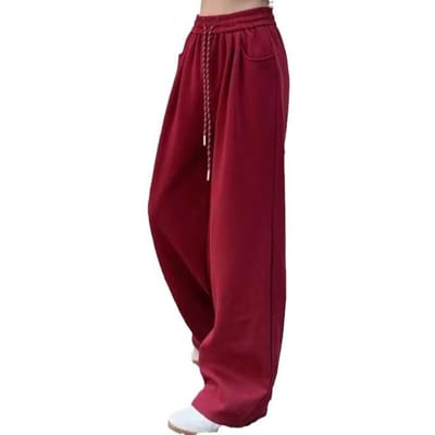 Pantalon Large Blanc Style Décontracté Coupe Ample Pantalon de Loisir Plissé Pantalon d'Automne pour Femme Taille Haute Jambe Droite Pantalon Long jusqu'au Sol 2XL