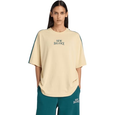New Balance Trackside T-shirts Dames - Bruin - Maat XS - Katoen Jersey