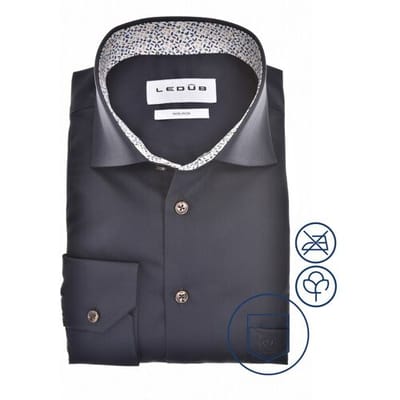 Ledûb Overhemd Uni Color Pure Cotton Non-Iron Navy-Bruin / male