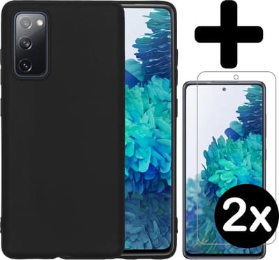 Hoesje - Met 2x Screenprotector - Geschikt voor Samsung Galaxy S20 FE - Sterk & Shockproof - Telefoon Hoes - Back Cover - Siliconen Case - Telefoonhoes - Zwart