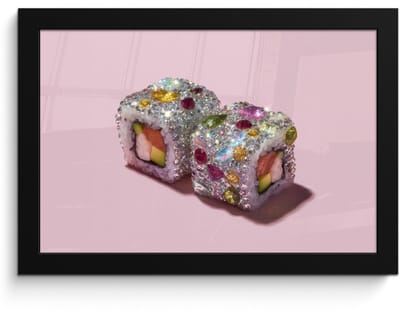 Poster in lijst - Fotolijst 30x20 cm - Posters - Sushi - Rolletjes - Steentjes - Kleurrijk - Posterlijst zwart - Decoratie - Wanddecoratie woonkamer - Muurdecoratie slaapkamer