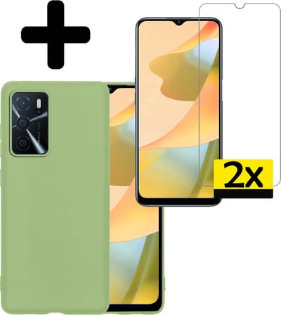 Hoesje - Met 2x Screenprotector - Geschikt voor OPPO A16s - Sterk & Shockproof - Back Cover - Siliconen Case - Telefoon Hoes - Telefoonhoesjes - Groen