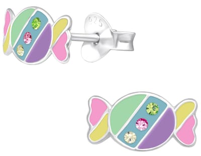 Joy|S - Zilveren snoep oorbellen - 10 x 5 mm - met kristal