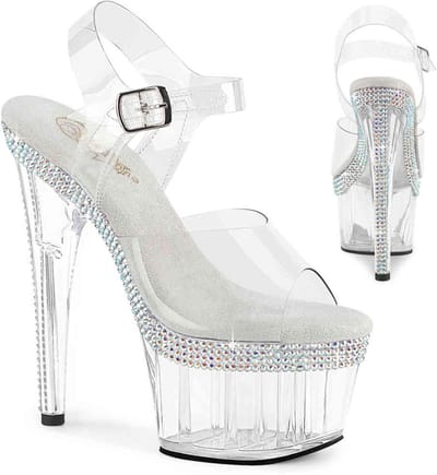 Pleaser - ADORE708MLS Sandaal met enkelband - US 5 - 35 Shoes - Wit/Transparant