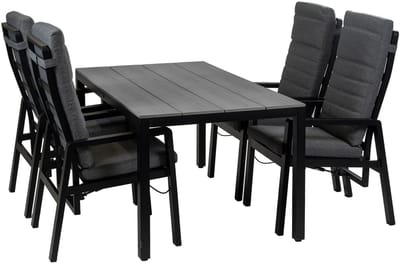 5-Delige tuinset | 4 Berlijn tuinstoelen (Black) | Tuintafel Cyprus 160x90cm (Grey)