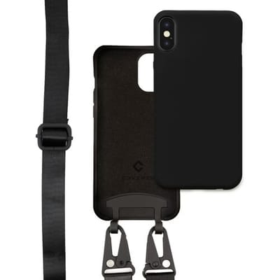 Coverzs Silicone case met dik koord geschikt voor Apple iPhone X/Xs - Telefoonhoesje met koord - Backcover hoesje met koord - touwtje - zwart
