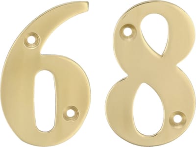AMIG Huisnummer 68 - massief messing - 5cm - incl. bijpassende schroeven - gepolijst - goudkleur