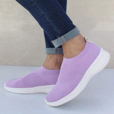 Dames Flats Schoenen Plus Size 43 Ademende Mesh Platform Sneakers Dames Instappers Zachte Dames Casual Schoenen Vrouw Gebreide Sok Flats 40 paars