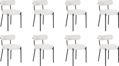 QUVIO Eetkamerstoelen Leanne - Eetkamerstoel - Bouclé - Staal - Wit - Set van 8