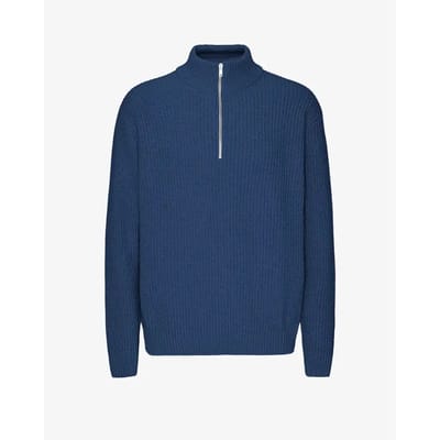 Merino trui 1/4 ritssluiting Colorful Standard Marine Blue