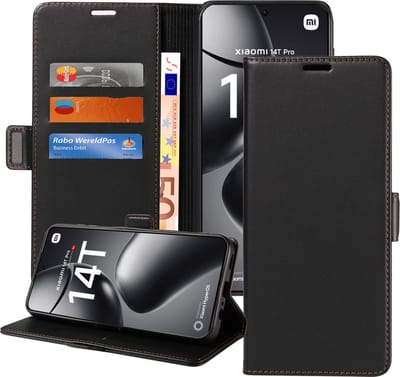 Geschikt voor Xiaomi 14T Hoesje - Book Case Hoesje - Magnetische Sluiting - Portemonnee Rustic Zwart