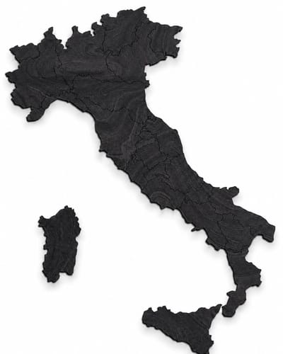 Houten wanddecoratie - Wooden wall decoration | Landkaart Italië 41 x 48cm Country map Italy | Zwart - Black | Muurdecoratie - Wall art - Wandfiguur Italia - Echt Hout - Real Wood