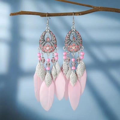 Boheemse Veer Lange Oorbellen Voor Vrouwen Vintage Geometrisch Handgemaakt Kristallen Kralen Bruiloft Druppel Hangend Boho Meisjes Oorsieraden white