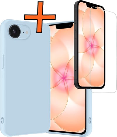 Hoes - Met Screenprotector - Geschikt voor Apple iPhone 17e - Sterk & Shockproof - Back Cover - Siliconen Case - Telefoon Hoes - Lichtblauw