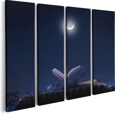 Artaza Canvas Schilderij Vierluik Heilige Boek Koran Bij Een Halve Maan - 80x60 - Foto Op Canvas - Canvas Print