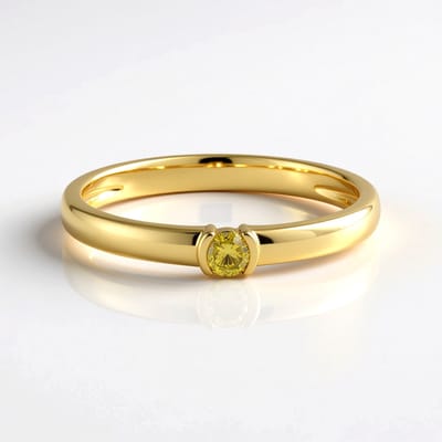 Cavill - Zilveren Ring 925 Sterling Licht Verguld - I3 Gele Afrikaanse Diamant 0,054 ct - Ronde Briljant 2,5 mm - Bezel Zetting - Moderne Sieraden