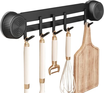 Keukenhanger - Keukengerei houder - Keuken organiseren - 5 Verstelbare Haken - 30 cm - Zwart