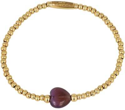 My Bendel - Elastische Armband met Amethyst Hartenbedel - Armband met Edelstenen Hart • Amethist - met Luxe Cadeauverpakking | Sieraden Voor Dames
