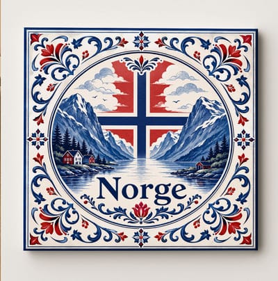 Noorwegen Decoratieve Keramische Tegel – Noorse Fjord Vlag Wandtegel – Blauw Rood Wit Heritage Souvenir Cadeau