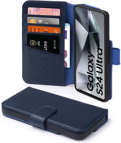 MobyDefend Hoesje - Geschikt voor Samsung Galaxy S24 Ultra - Luxe Leren Wallet Bookcase - Blauw