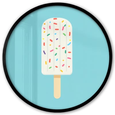 Poster in lijst Rond - Fotolijst 40x40 cm - Posters - Ijsje - Stokje - Sprinkles - Lichtblauw - Ronde posterlijst zwart - Decoratie - Wanddecoratie woonkamer - Muurdecoratie slaapkamer