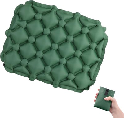 Opblaasbaar Camping Zitkussen voor Ultralichte Reis, Perfect voor Buitenactiviteiten, Strand, Wandelen en Boottochten (Groen, One Size)