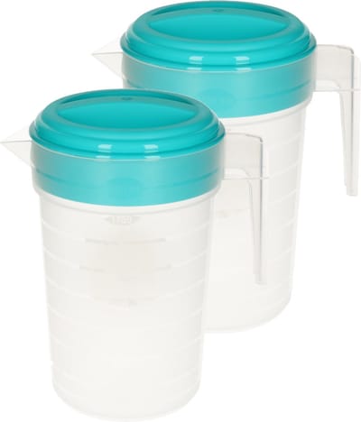 Plasticforte Waterkan - 2x - 2L - blauw/transparant - met deksel - kunststof - schenkkan