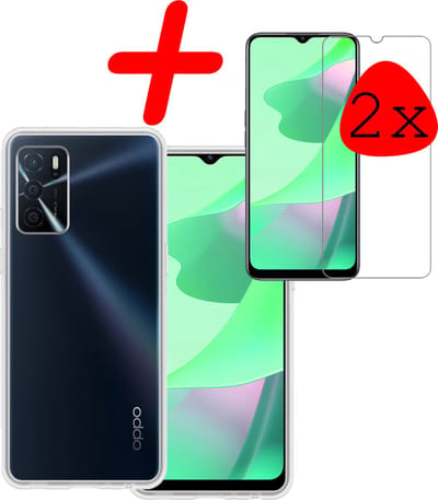 Hoesje Met 2x Screenprotector - Geschikt voor OPPO A16 - Sterk & Shockproof - Back Cover - Siliconen Case - Telefoon Hoes - Transparant