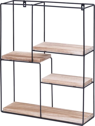 Wandplank MCW-K76, Hangende plank Zwevende plank, 4 planken Metalen massief hout Industrieel 51x40x11cm ~ natuur