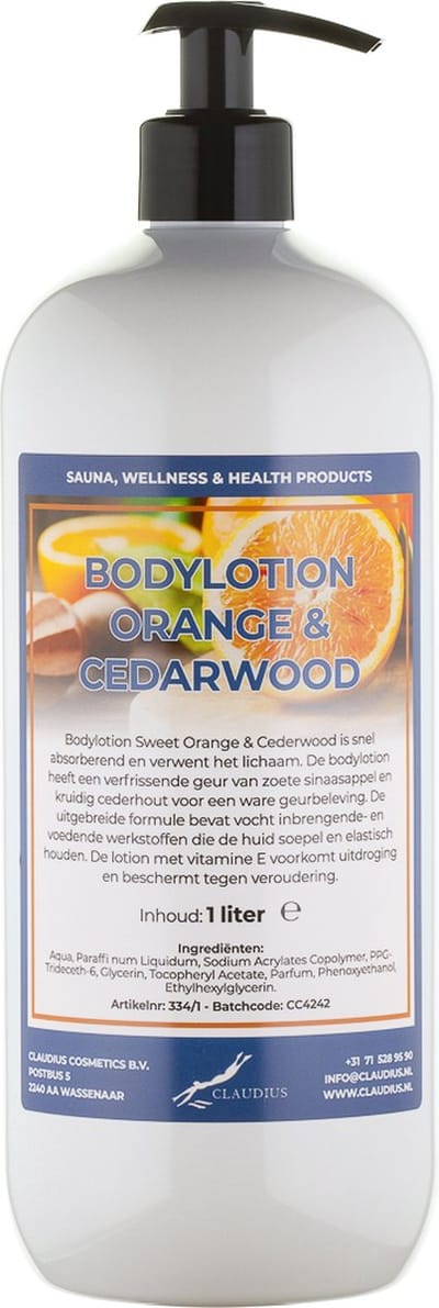 Bodylotion Sweet Orange & Cedarwood 1 liter - met gratis pomp