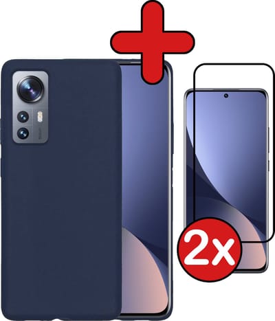 Hoesje - Met 2x Screenprotector - Geschikt voor Xiaomi 12 Pro - Sterk & Shockproof - Telefoon Hoes - Back Cover - Siliconen Case - Telefoonhoes - Donkerblauw