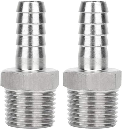 RVS Slangfitting Set - Rechte Buiskoppeling Adapter, Mannelijke BSPT/G Draad x Metrische Barb (1/2"-10mm) voor Tuin en Waterleiding