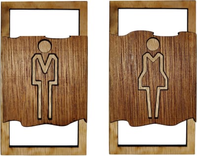 Djemzy - deur bordje - bordje - Toilet bordje man en vrouw symbool - 3d - hout, donkerrroodhout - 3.6mm multiplex