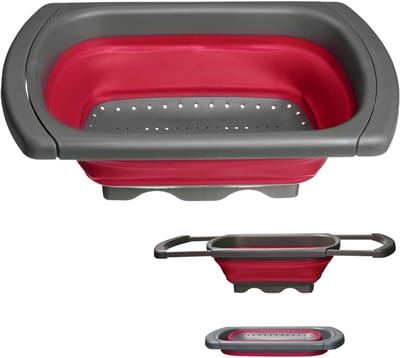Famanu – Opvouwbaar vergiet, uitschuifbaar, kunststof, rood/antraciet, 390 x 260 x 120 mm