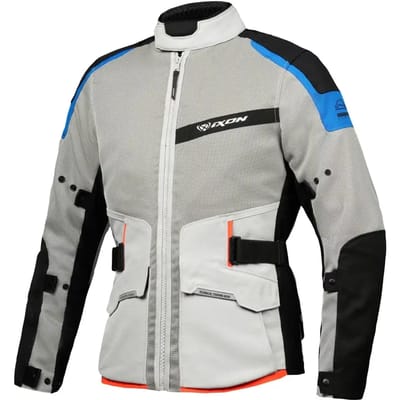 Ixon M-Njord Lichtgrijs Blauw Neon Rood Textiele Motorjas - Jas