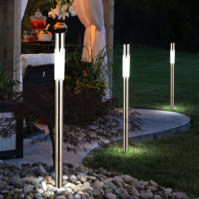 Solar buitenlamp grondspies insteeklamp solarlamp rvs padverlichting insteeklamp, 0,07 watt LED lamp, H 70 cm, set van 6