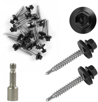 Set van 200 trapeziumvormige schroeven 4.8 x 38 mm voor dakbedekking, zelfborend, verzinkt met EPDM ringen en zeskantige kop voor optimale bevestiging en duurzaamheid