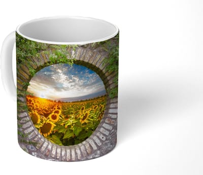 Mok - Koffiemok - Zonnebloemen - Doorkijk - Bloemen - Zon - Mokken - 350 ML - Beker - Koffiemokken - Theemok