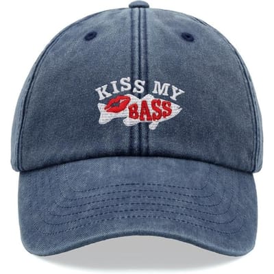 1 Stuk  Kiss My Bass  Vrijetijds Baseballpet Voor Mannen, Buiten Winddicht Zon Beschermend Vintage Gewassen Chauffeurscaps Voor Dagelijks Gebruik, Sport, Wandelen Adjustable blue