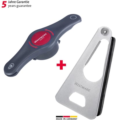 Westmark set, 2 stuks: 1 multifunctionele opener + 1 combi-opener, hoogwaardig kunststof/staal/rubber, twist/propeller, zilver/antraciet/rood, 105022E6