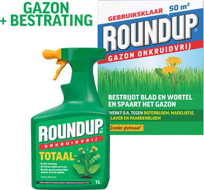 Roundup Gazon Onkruidvrij 1kg + Totaal Onkruidvrij Spray 1L – Onkruidverdelger – Voor Gazon én Bestrating – Onkruidverwijderaars zonder glyfosaat