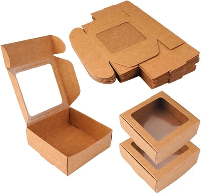 24 Stuks Kraft Papieren Cadeau Dozen met Venster, 9.5x9.5x3.5cm, Ideaal voor Verjaardagen en Bruiloften, Milieuvriendelijk en Herbruikbaar