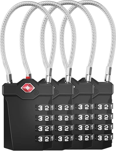 TSA-kofferslot met alarmindicator - 4-cijferig cijferslot voor bagage, tas en locker (4 stuks, zwart)