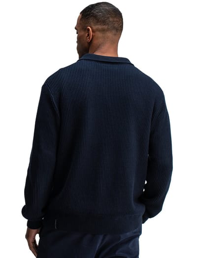 Butcher of Blue polo lange mouw donkerblauw