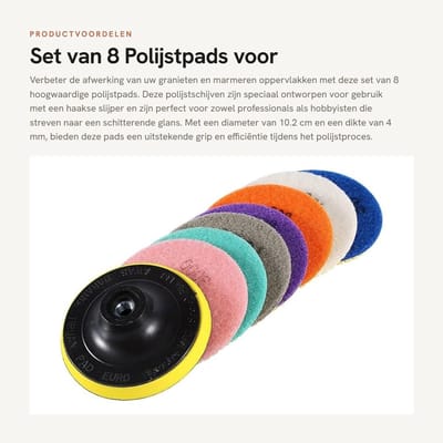 Dailygoods- Polijstschijven 100 mm - Polijstset - Polijstpads - Schuurdisc - Graniet/Marmers - 7 schijven/1 plakschijf - Schuurpads