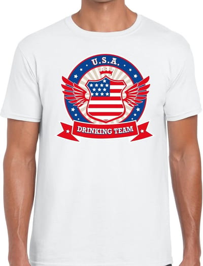 Wit USA drinking team t-shirt wit heren - Amerika kleding S